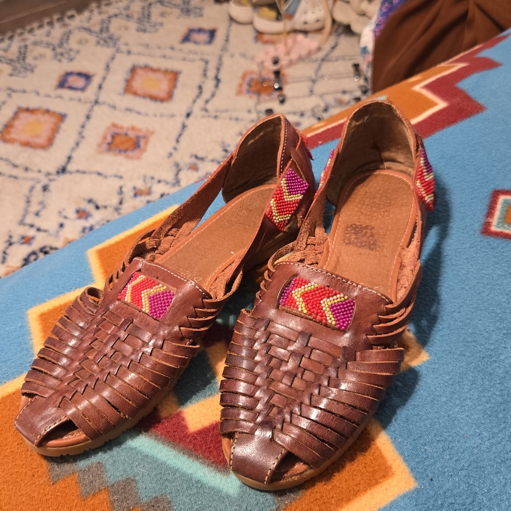 Brown Woven Leather Sandals